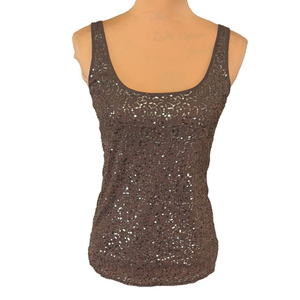 Moda International Brown Sleeveless Sequin Fitted Tank Top